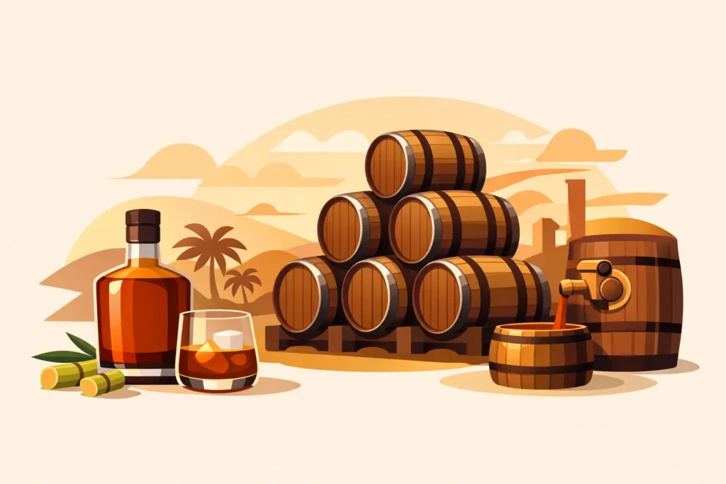 Solera rum: vysvetlenie zrenia v dubových sudoch
